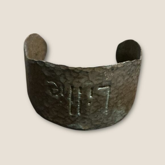 Wide Hammered Metal Cuff Bracelet With "Lillie" Name Engraved - Picture 5 of 5